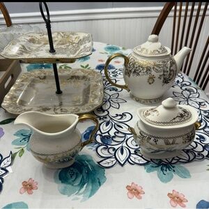 Elegant Gold and White Tea Set